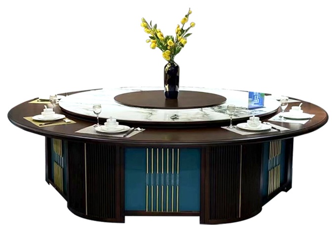 别墅古典中式实木电动餐桌